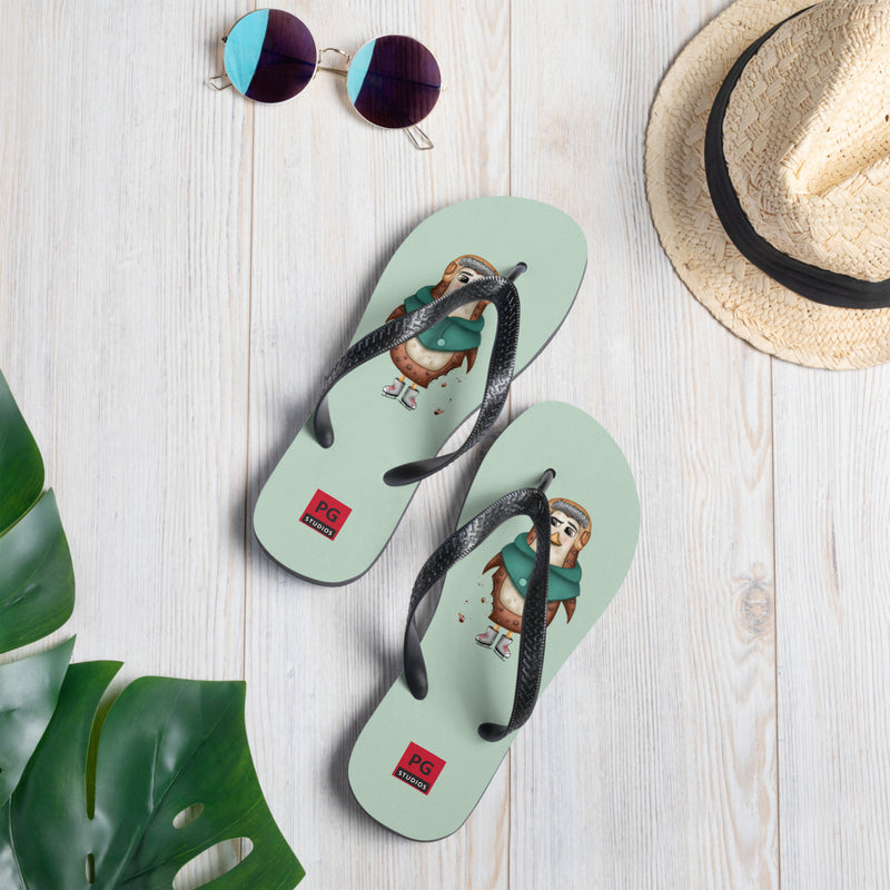 Teal Flip Flops - with a Cute Penguin from Candyland Cartoon Series