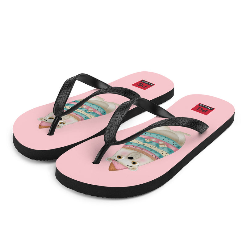 Pink Flip Flops - with a Cute Bear from Candyland Cartoon Series