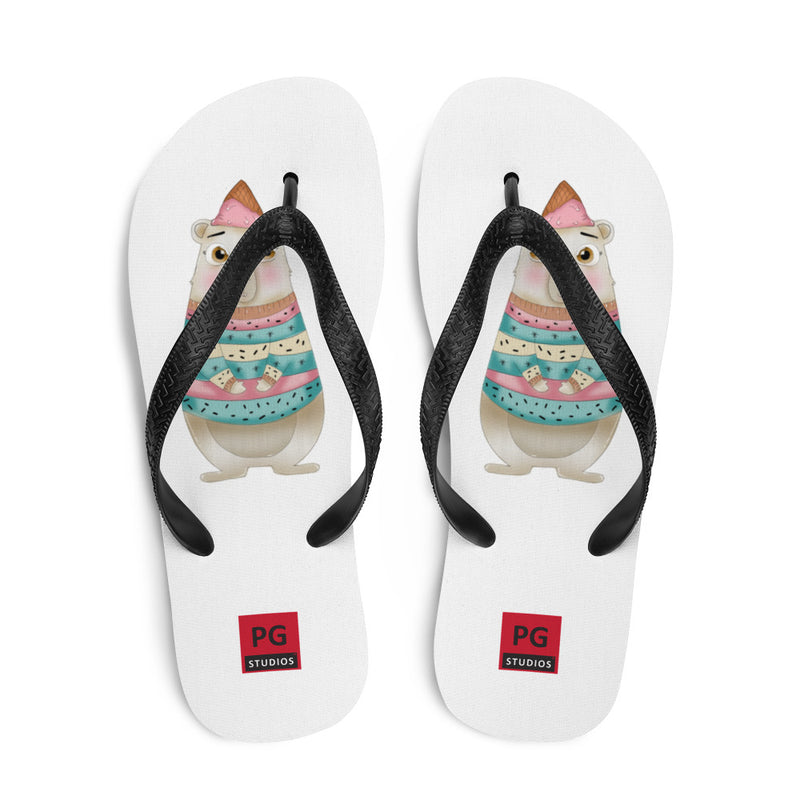 White Flip Flops - with a Cute Bear from Candyland Cartoon Series