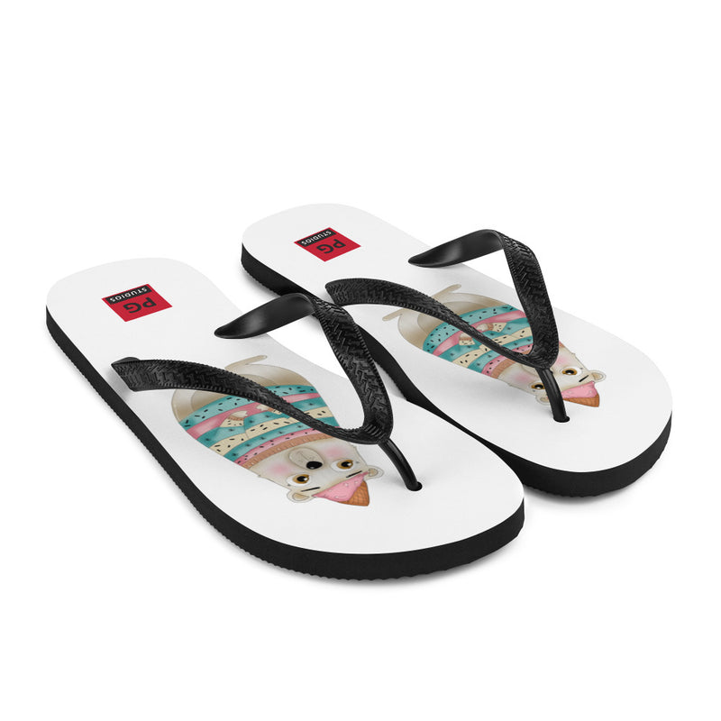 White Flip Flops - with a Cute Bear from Candyland Cartoon Series