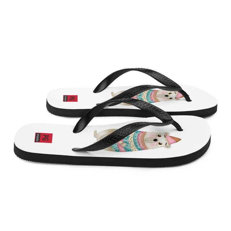 White Flip Flops - with a Cute Bear from Candyland Cartoon Series