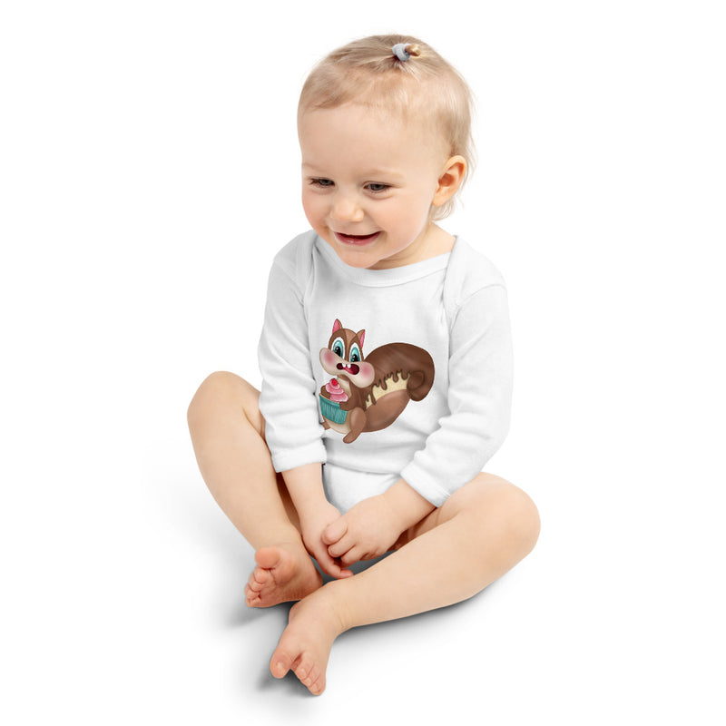 Baby Long Sleeve One Piece - with a Cute Squirrel from Candyland Cartoon Series