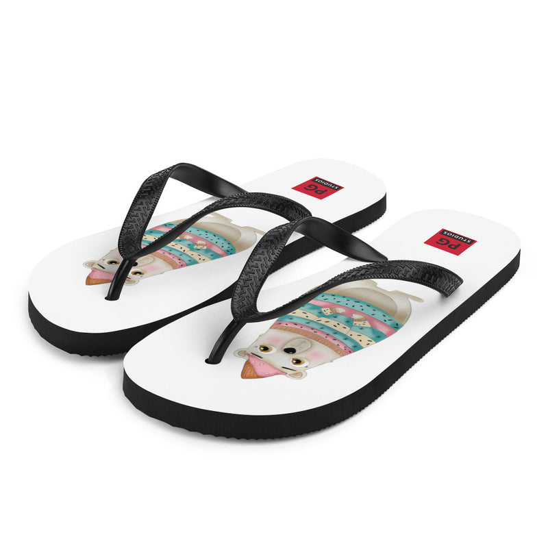 White Flip Flops - with a Cute Bear from Candyland Cartoon Series